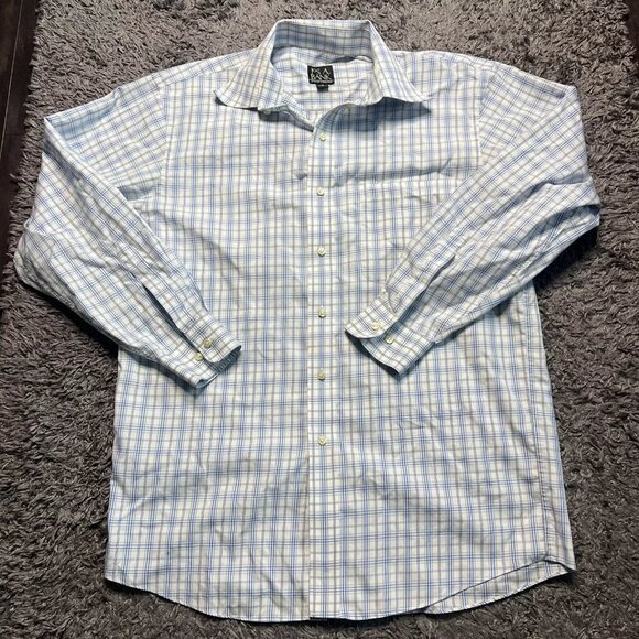 Jos. A. Bank Other - Jos A Bank Shirt Mens Medium Blue Plaid Stripe Long Sleeve Traveler Casual